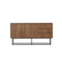 Hanah Home Consola Moderna-Industrial Nogal y Negro, Mueble con 3 Cajones y Estantes, Tablero Melamina 18mm, Patas Metálicas, Ancho 140cm Alto 72cm Fondo 36cm